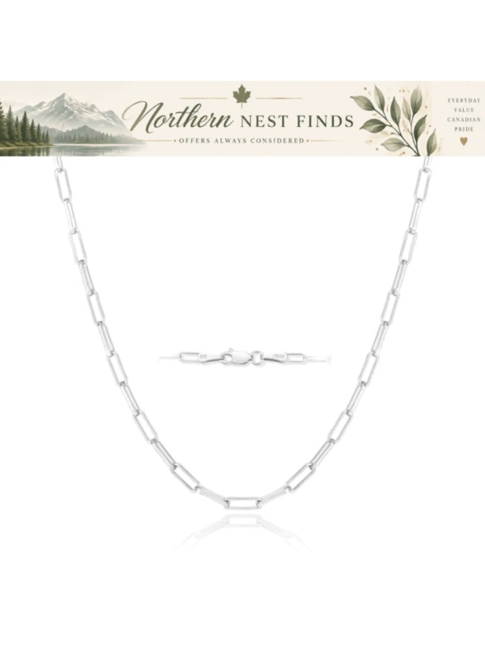 925 Sterling Silver Paperclip Chain Necklace Lobster Clasp